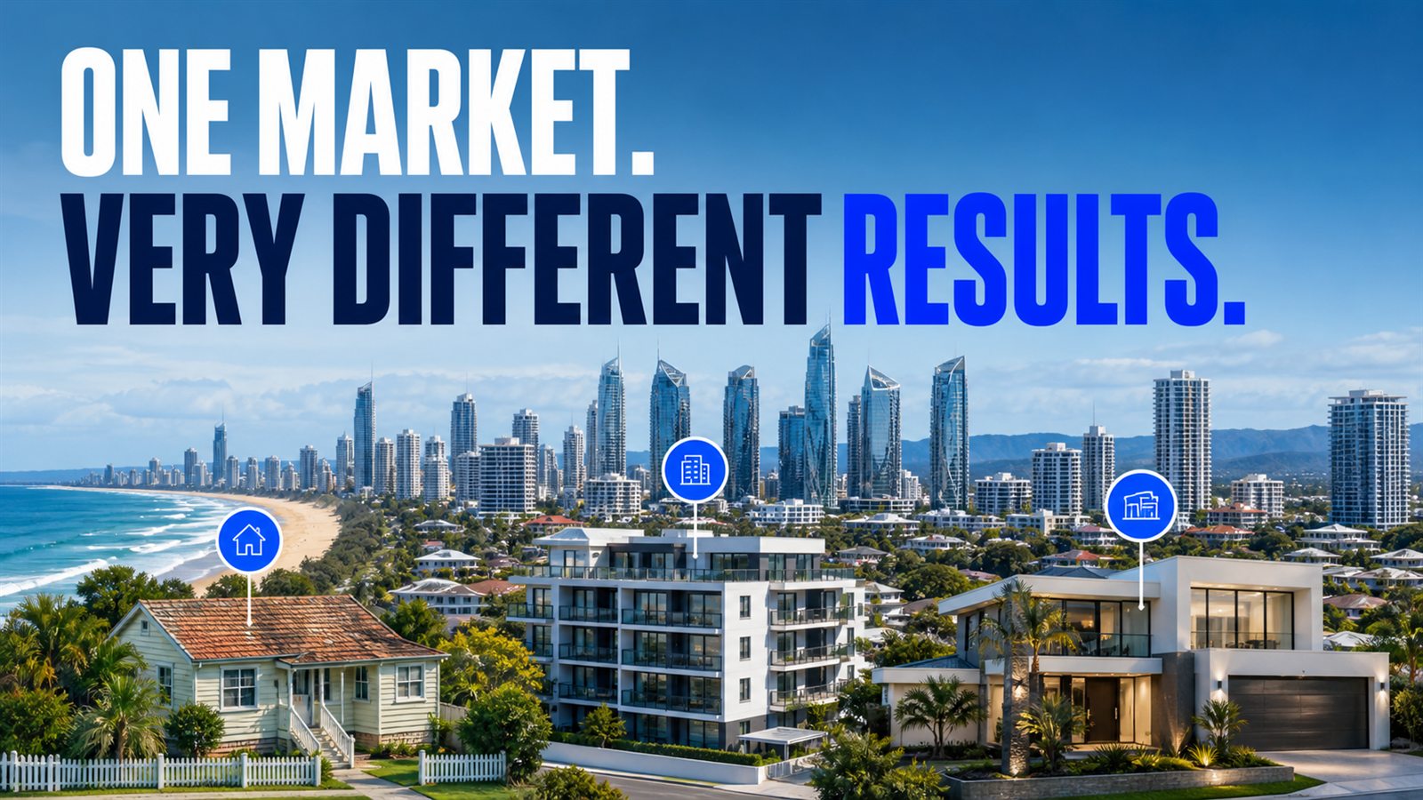 Gold Coast property types with the message: One market. Very different results.