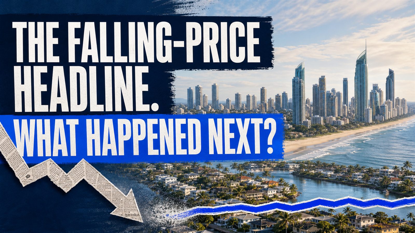 Gold Coast property imagery with the question: The falling-price headline. What happened next?