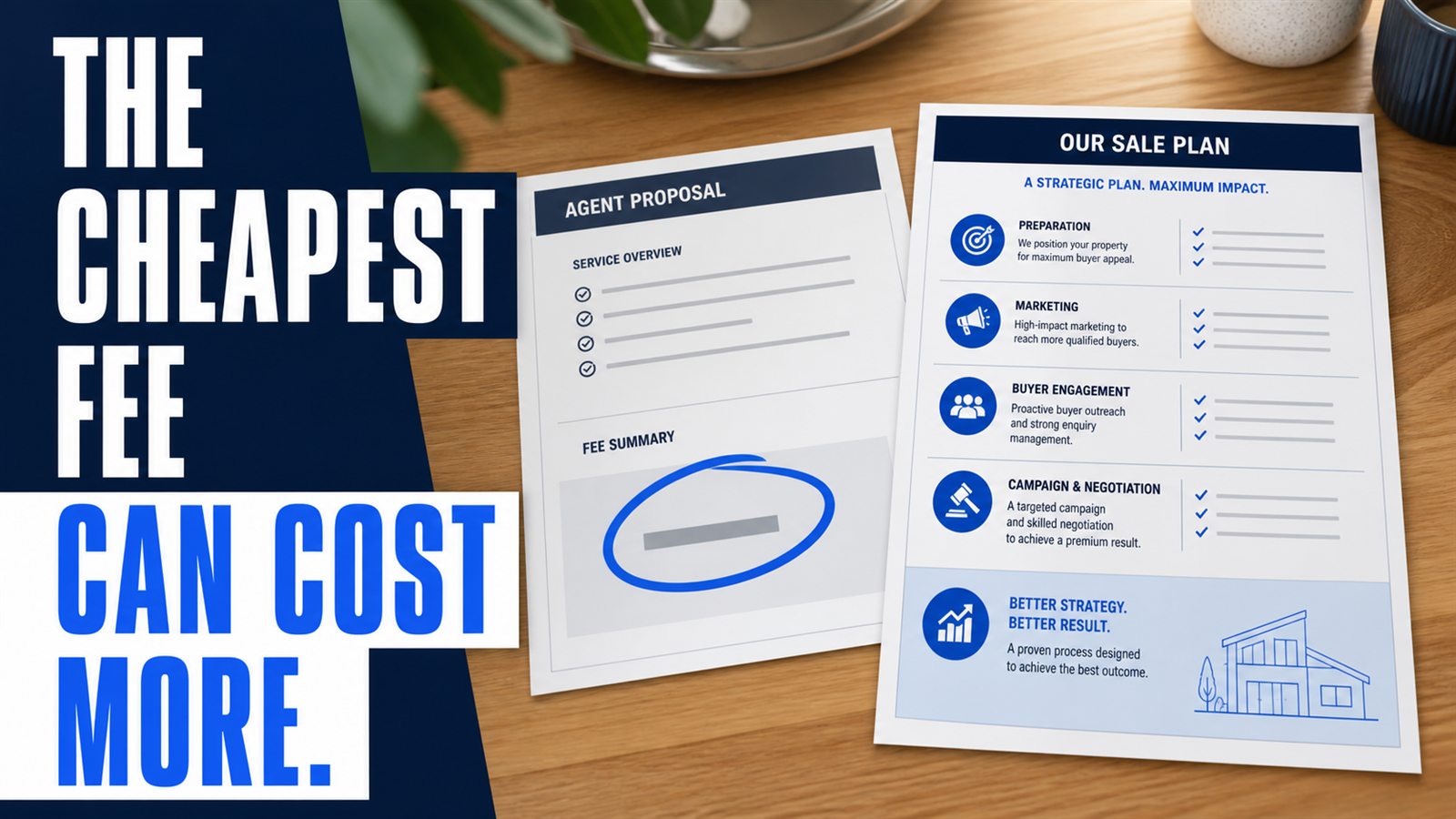 Two agent proposals with the message: The cheapest fee can cost more.