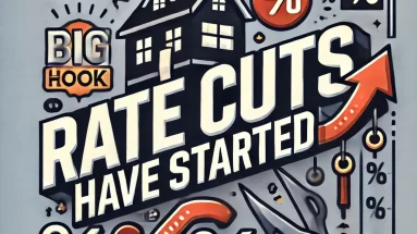 DALL·E 2024 08 27 13.18.18 Create an eye catching image for a real estate article discussing the beginning of interest rate cuts. The image should convey a sense of urgency and