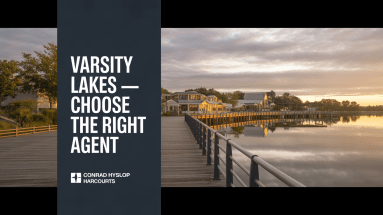 Real estate agents Varsity Lakes — Lake Orr skyline at golden hour