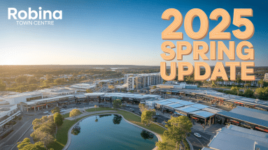 Aerial of Robina Town Centre & lake precinct (alt text: Robina property market 2025 spring update aerial view).